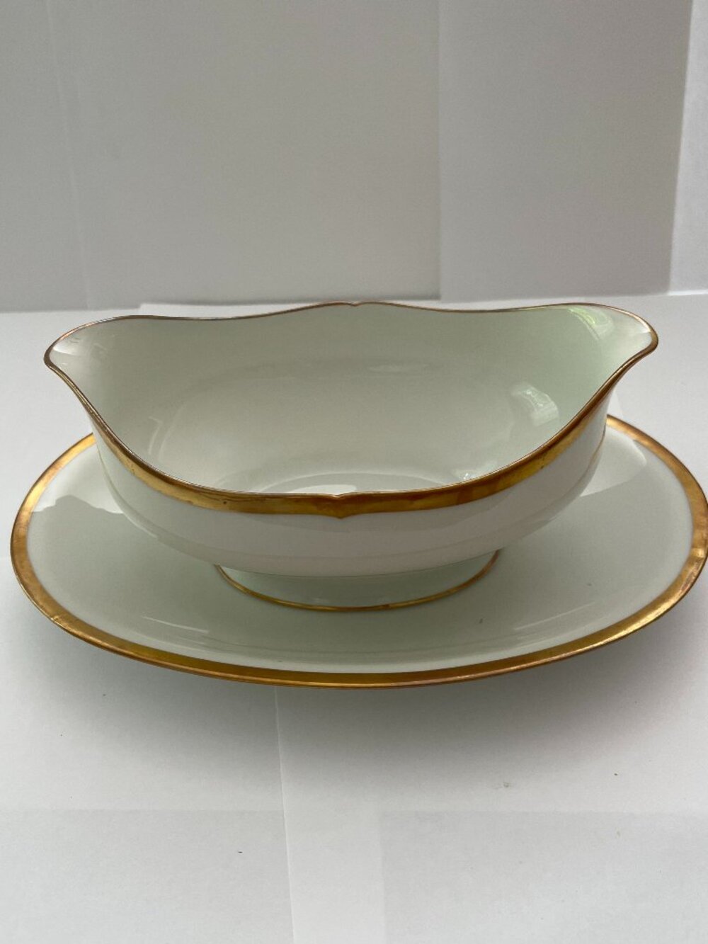 C. Ahrenfeldt Limoges Porcelain Gravy Boat with Attached Underplate